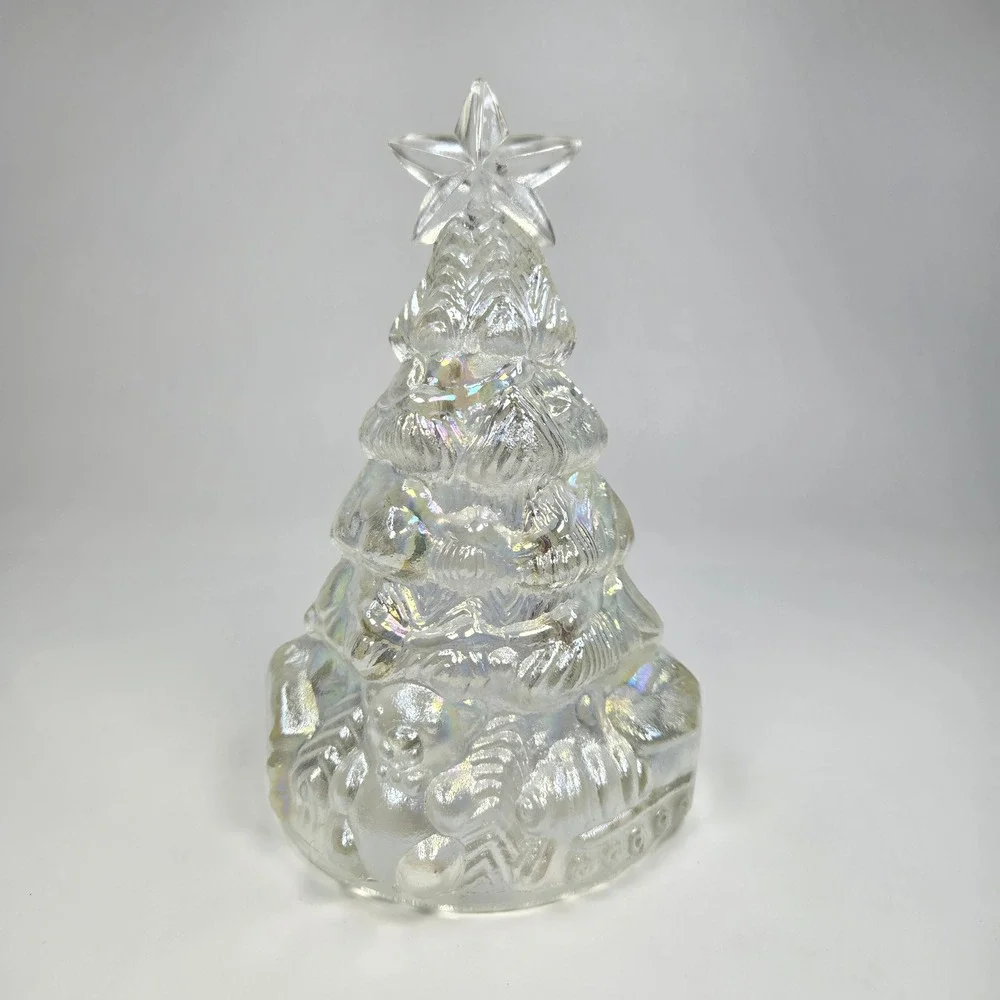 Vintage Clear Iridescent Carnival Glass Christmas Tree Star Topper Holiday Decor